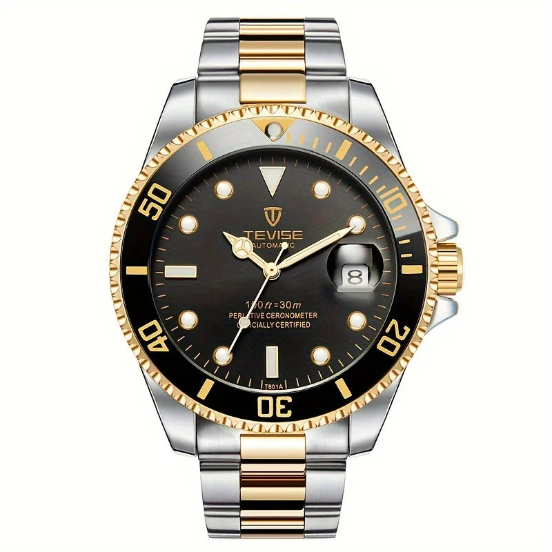 TEVISE Men’s Automatic Mechanical Watch – Day & Date, Stainless Steel, Business Casual
