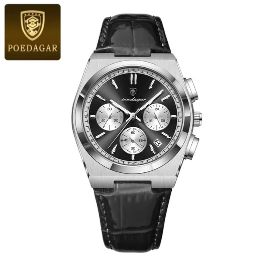 POEDAGAR Men’s Military Chronograph Watch – Leather Strap & Waterproof