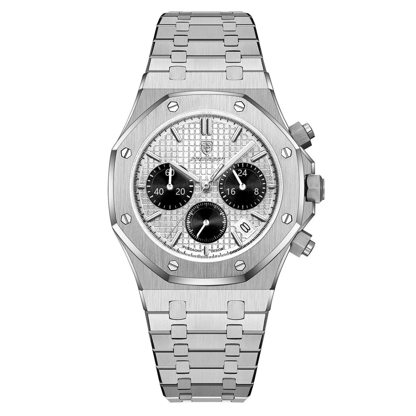 POEDAGAR Men’s Quartz Chronograph Watch – Date Display, Luminous, Waterproof Stainless Steel