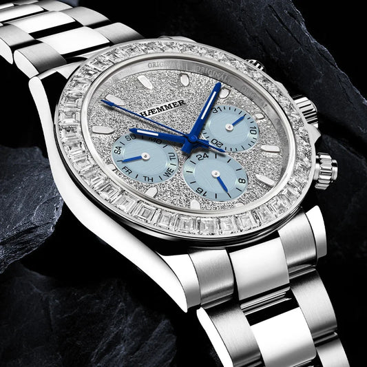 HAEMMER Men’s Automatic Mechanical Watch – Multifunction, Diamond Accent, Waterproof, Stainless Steel