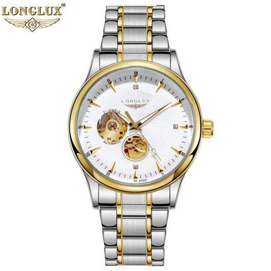 LONGLUX Men’s Automatic Skeleton Watch – Stainless Steel, Viewable Mechanics, Waterproof
