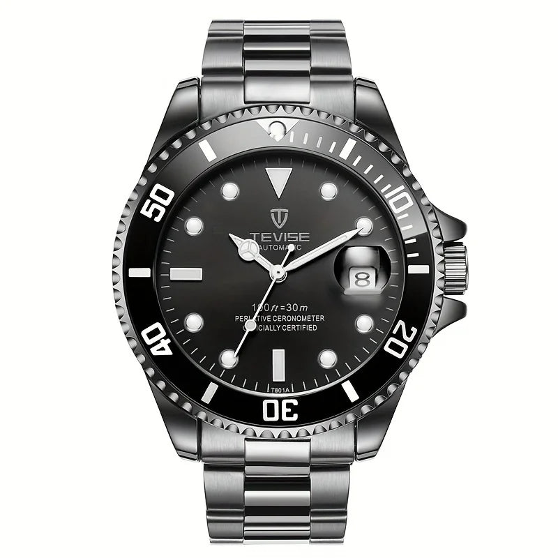 TEVISE Men’s Automatic Mechanical Watch – Day & Date, Stainless Steel, Business Casual