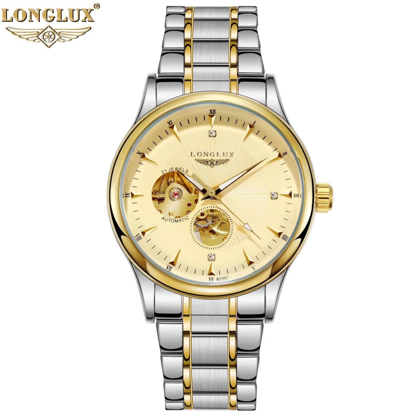 LONGLUX Men’s Automatic Skeleton Watch – Stainless Steel, Viewable Mechanics, Waterproof