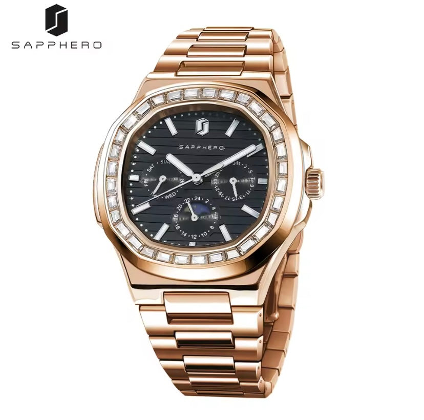 SAPPHERO Men’s Luxury Multifunctional Quartz Watch – Stainless Steel, Luminous, Waterproof