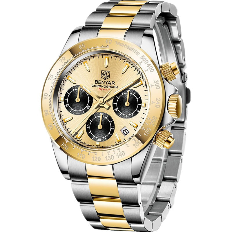 BENYAR Men’s Quartz Chronograph Watch – Luxury Sport, Waterproof Stainless Steel