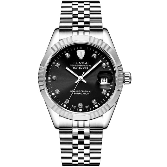 TEVISE Men’s Fully Automatic Mechanical Watch – Minimalist Calendar, Stainless Steel