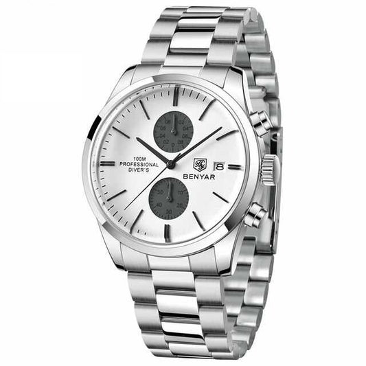 Benyar Men’s Sports Chronograph – 100 M Waterproof, Stainless Steel