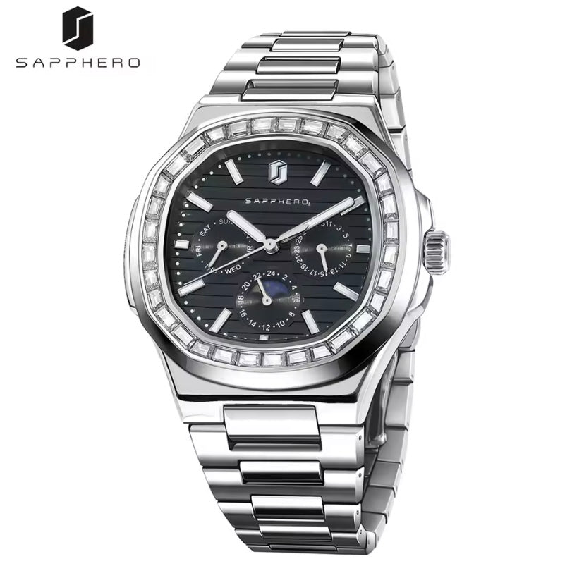 SAPPHERO Men’s Luxury Multifunctional Quartz Watch – Stainless Steel, Luminous, Waterproof
