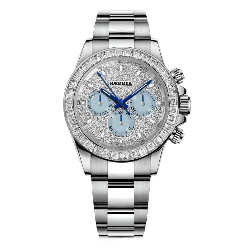 HAEMMER Men’s Automatic Mechanical Watch – Multifunction, Diamond Accent, Waterproof, Stainless Steel