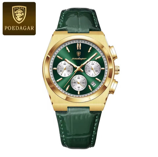 POEDAGAR Men’s Military Chronograph Watch – Leather Strap & Waterproof