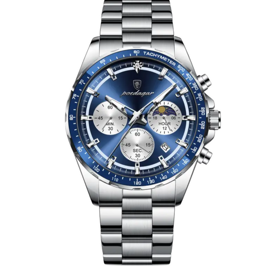 Poedagar Luxury Moon-Phase Chronograph Stainless Steel Watch