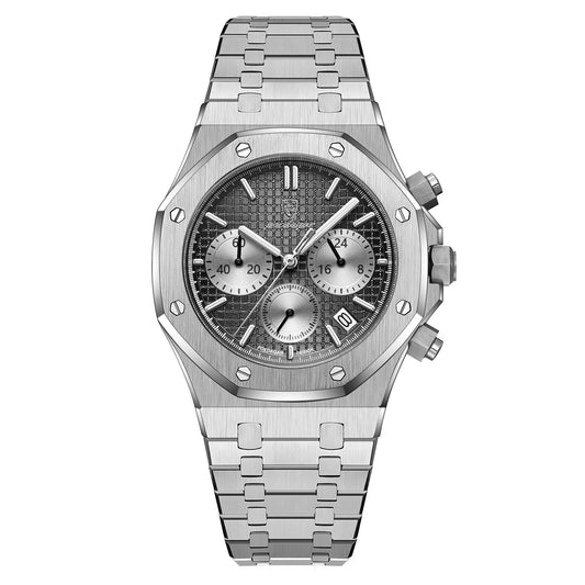 POEDAGAR Men’s Quartz Chronograph Watch – Date Display, Luminous, Waterproof Stainless Steel