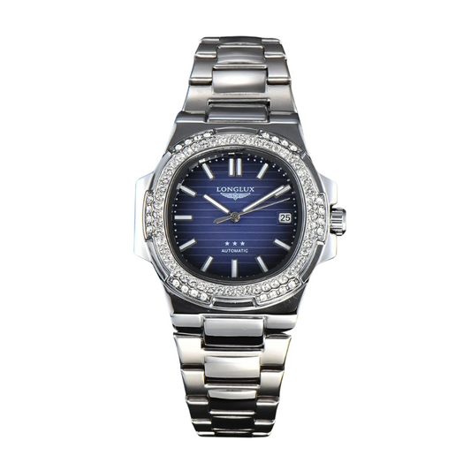 LONGLUX Men’s Automatic Mechanical Watch – Day & Date, Diamond Accents, Stainless Steel & Water-Resistant