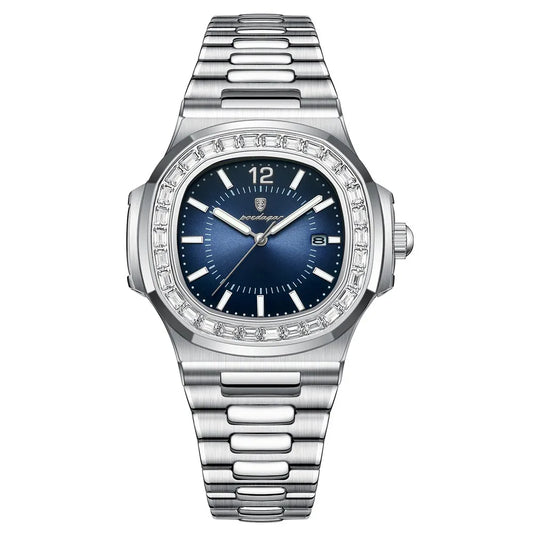 POEDAGAR Men’s Luxury Square Quartz Watch – Date Display, Luminous Hands, Waterproof Stainless Steel