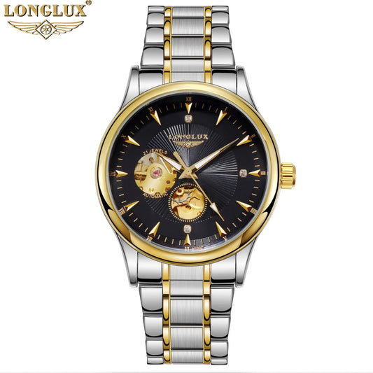 LONGLUX Men’s Automatic Skeleton Watch – Stainless Steel, Viewable Mechanics, Waterproof
