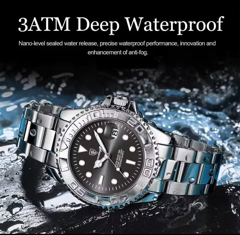 POEDAGAR Classic Luxury Quartz Watch – Stainless Steel, Luminous, Waterproof, Date Function + Gift Box