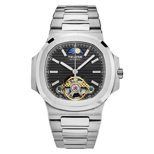TEVISE Men’s Moon Phase Skeleton Automatic Watch – Stainless Steel,