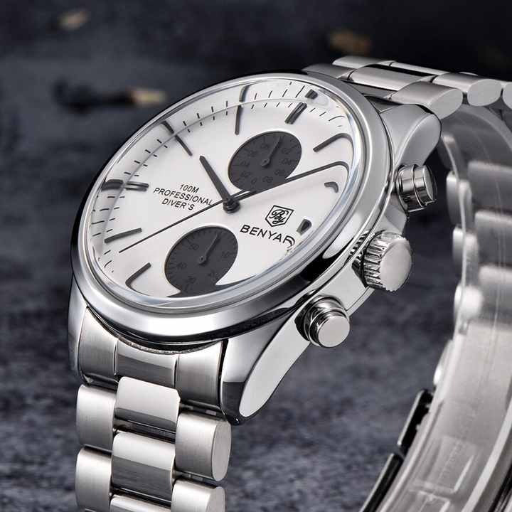 Benyar Men’s Sports Chronograph – 100 M Waterproof, Stainless Steel