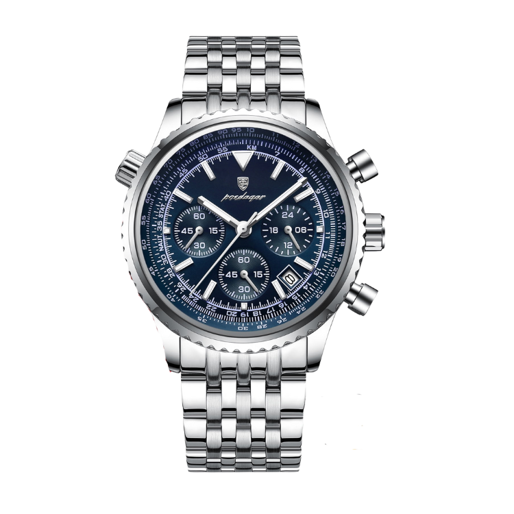 POEDAGAR Men’s Luxury Chronograph Quartz Watch – Date Display, Luminous, Stainless Steel & Waterproof